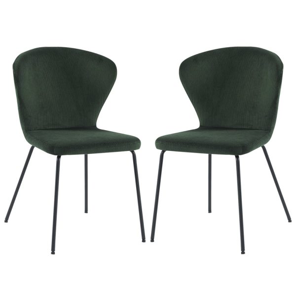Sarnia Green Corduroy Fabric Dining Chairs In Pair | Bed Sava