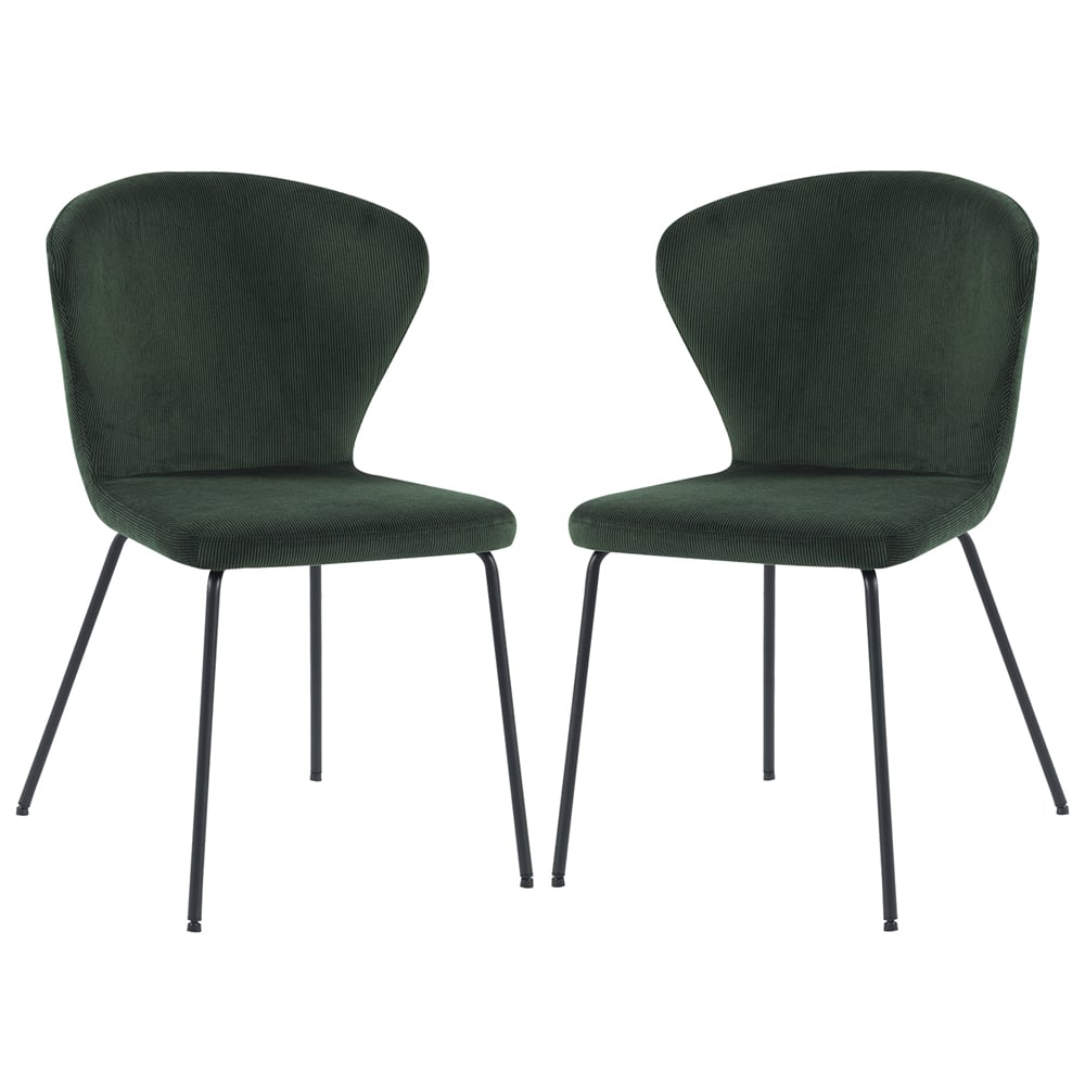 Sarnia Green Corduroy Fabric Dining Chairs In Pair