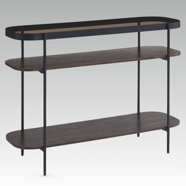 Sarnia Smoked Glass Rectangular Console Table In Walnut | Bed Sava