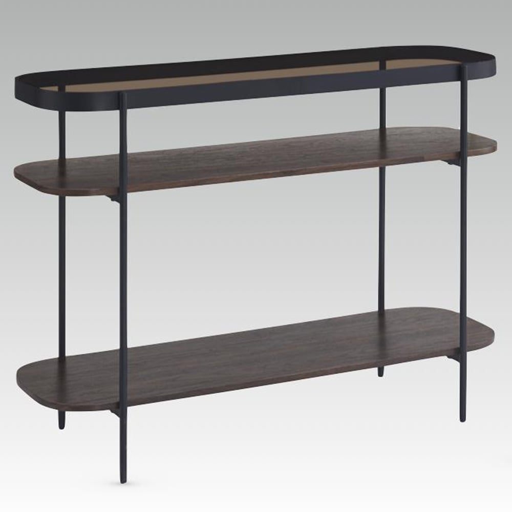 Sarnia Smoked Glass Rectangular Console Table In Walnut