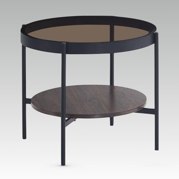 Sarnia Smoked Glass Round Coffee Table In Walnut | Bed Sava