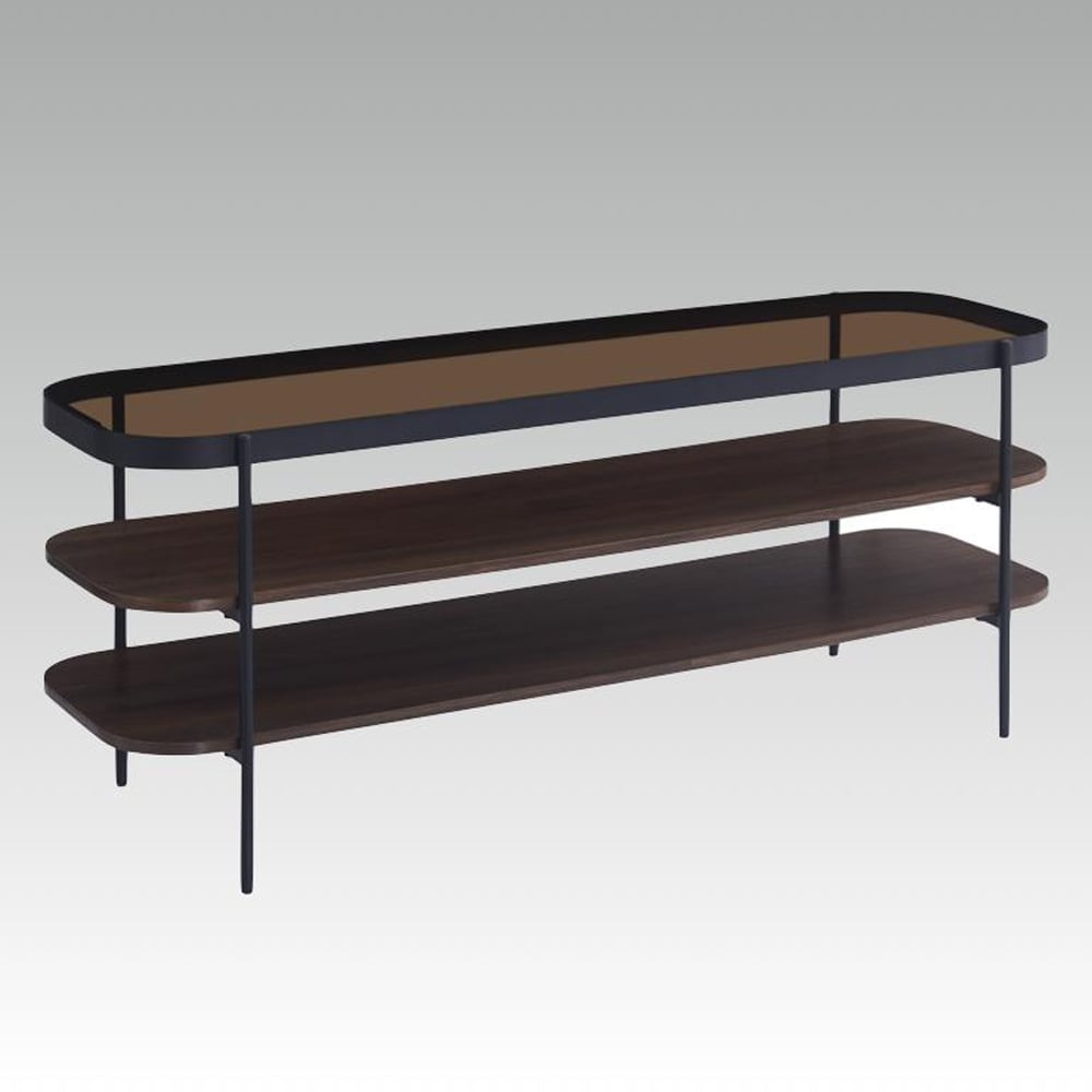Sarnia Smoked Glass TV Stand With 2 Shelves In Walnut