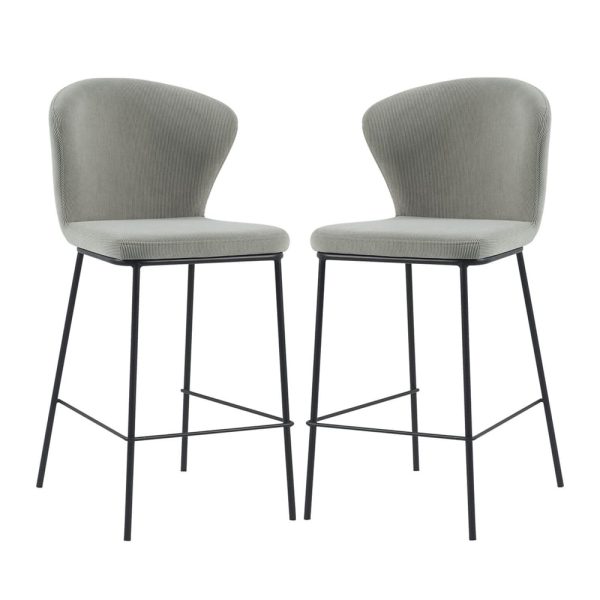 Sarnia Stone Corduroy Fabric Counter Bar Stools In Pair | Bed Sava