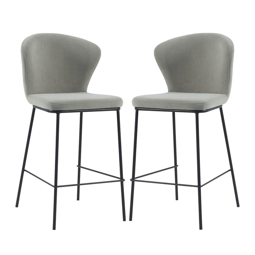 Sarnia Stone Corduroy Fabric Counter Bar Stools In Pair