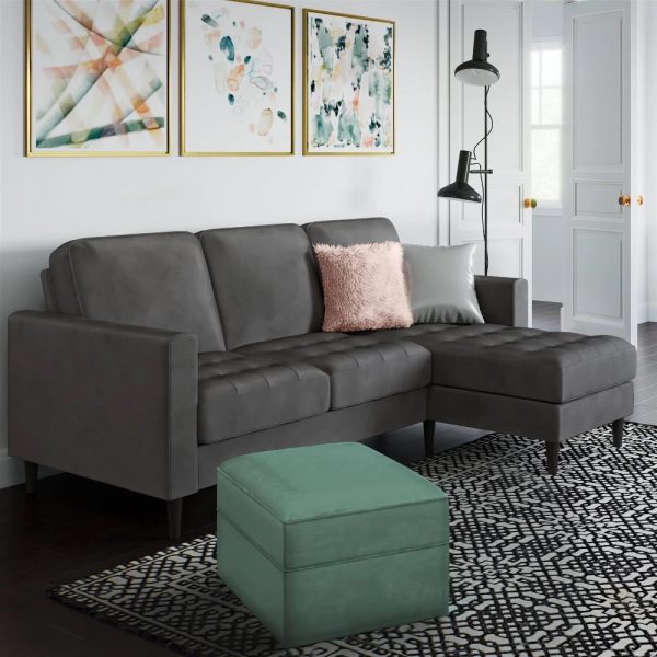 Sarnia Velvet Reversible Corner Sofa With Black Legs In Grey | Bed Sava