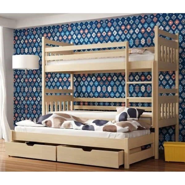 Sarnia Wooden Bunk Bed With Foam Mattress And Trundle In Pine | Bed Sava