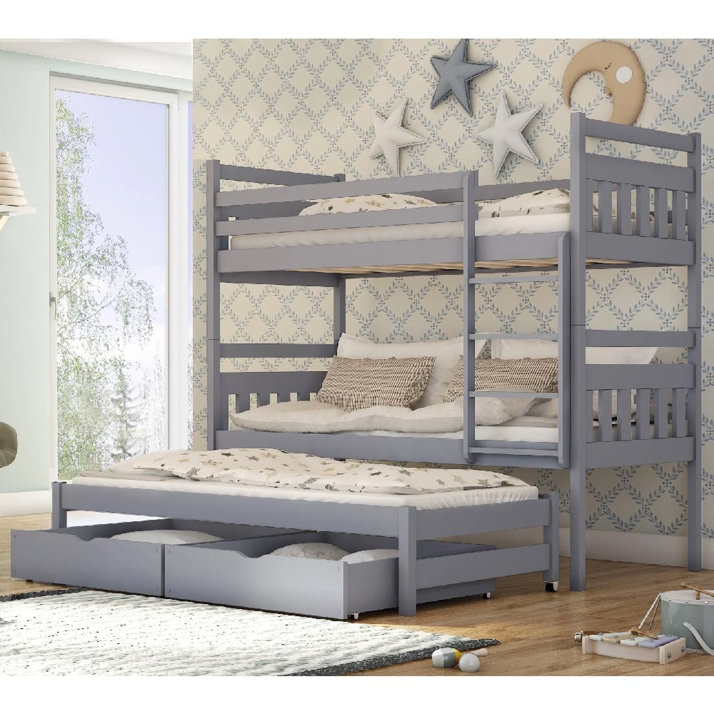 Sarnia Wooden Bunk Bed Without Mattress And Trundle In Grey
