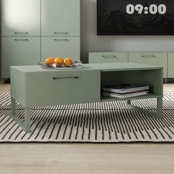 Sarnia Wooden Coffee Table With 1 Drawer In Sage Green | Bed Sava
