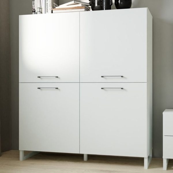 Sarnia Wooden Highboard With 4 Doors In Light Grey | Bed Sava