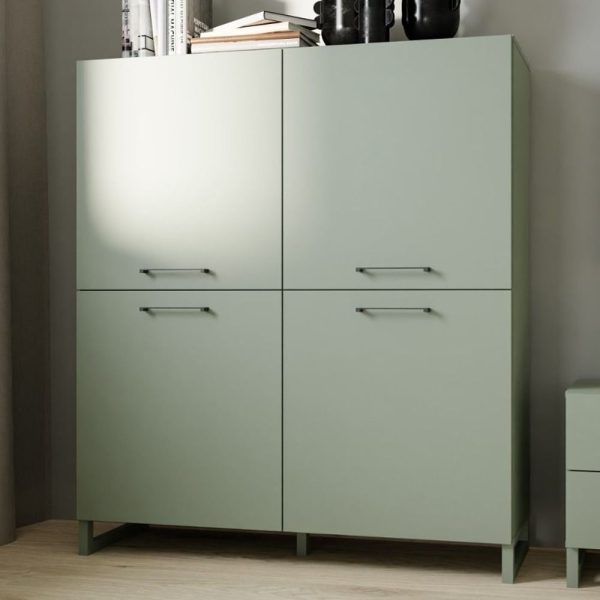 Sarnia Wooden Highboard With 4 Doors In Sage Green | Bed Sava