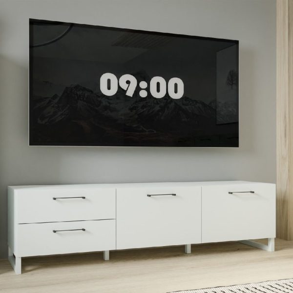 Sarnia Wooden TV Unit With 2 Doors 2 Drawers In Light Grey | Bed Sava