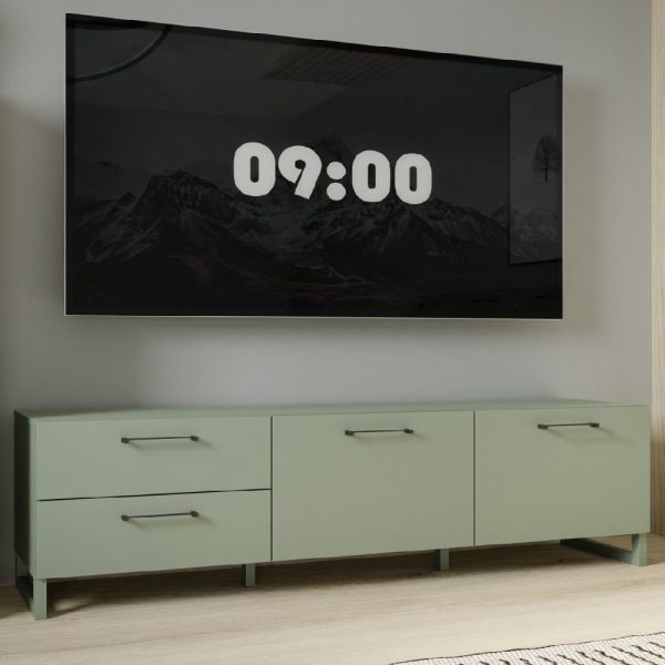 Sarnia Wooden TV Unit With 2 Doors 2 Drawers In Sage Green | Bed Sava