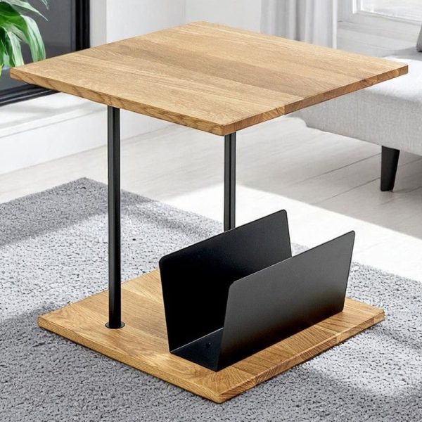 Saskatoon Wooden End Table With Magazine Rack In Oak | Bed Sava
