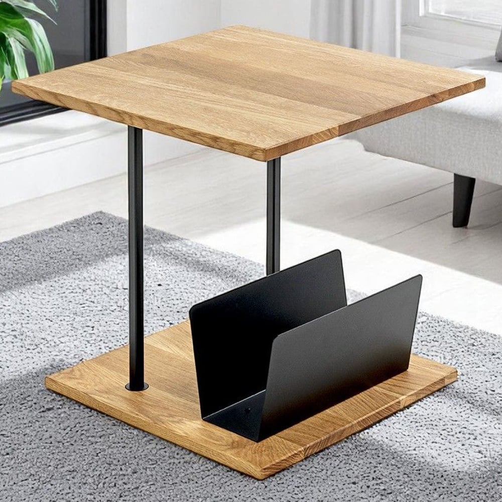 Saskatoon Wooden End Table With Magazine Rack In Oak