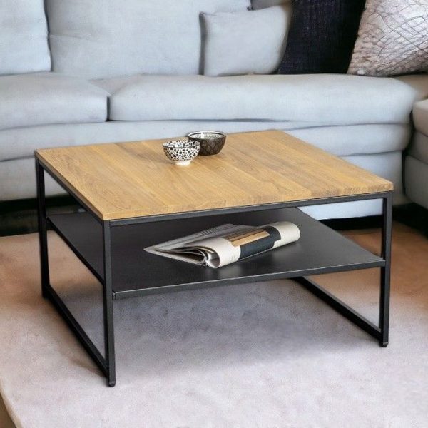 Saskatoon Wooden Rectangular Coffee Table In Oak And Black | Bed Sava