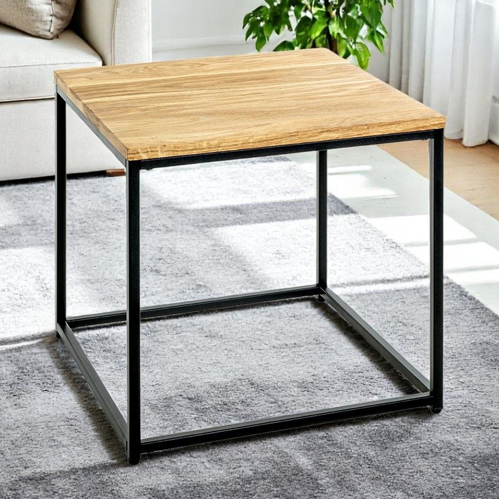 Saskatoon Wooden Square End Table With Black Metal Frame In Oak