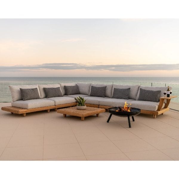 Sauchie Outdoor Lounger Set With Coffee Table In Teak And Grey | Bed Sava