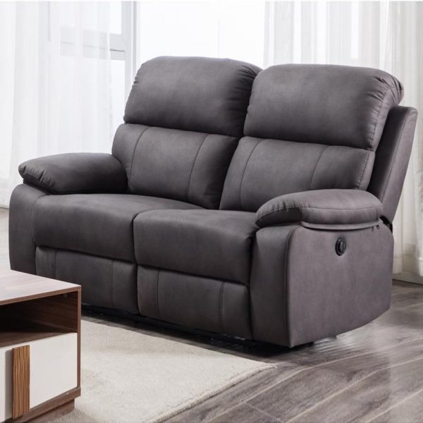Sault Fabric Electric Recliner 2 Seater Sofa In Dark Grey | Bed Sava