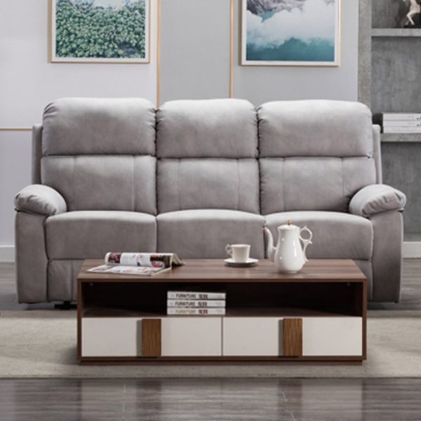 Sault Fabric Electric Recliner 3 Seater Sofa In Light Grey | Bed Sava