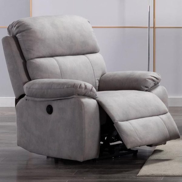 Sault Fabric Electric Recliner Chair In Light Grey | Bed Sava