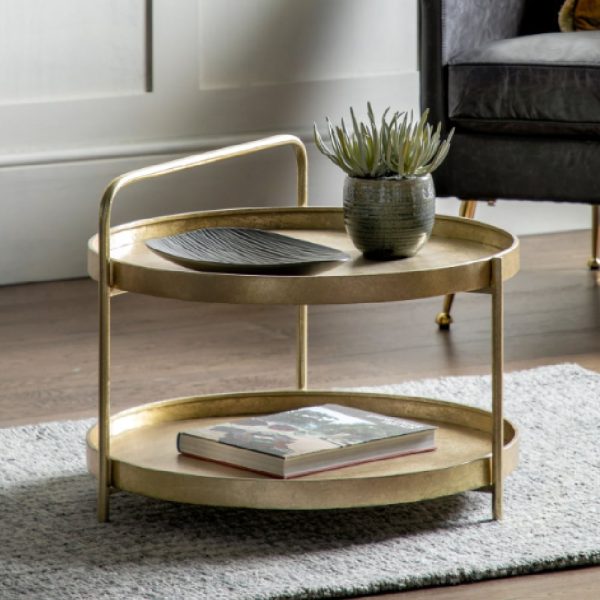 Savannah Metal Round Coffee Table In Gold | Bed Sava