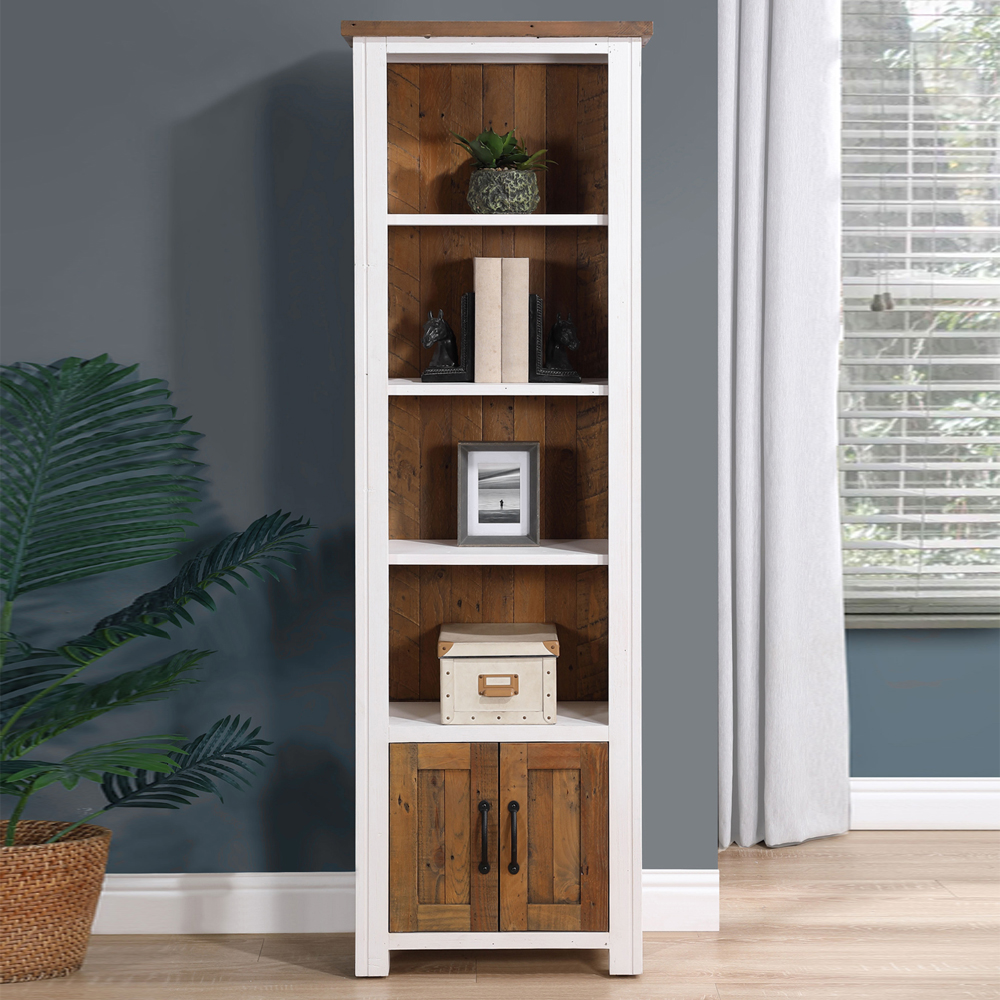 Savona Tall Wooden Bookcase With 2 Doors In White And Oak