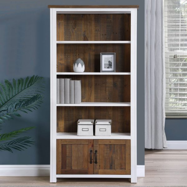 Savona Wide Wooden Bookcase With 2 Doors In White And Oak | Bed Sava