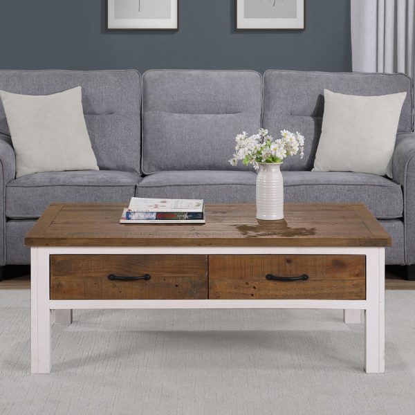 Savona Wooden Coffee Table With 4 Drawers In White And Oak | Bed Sava