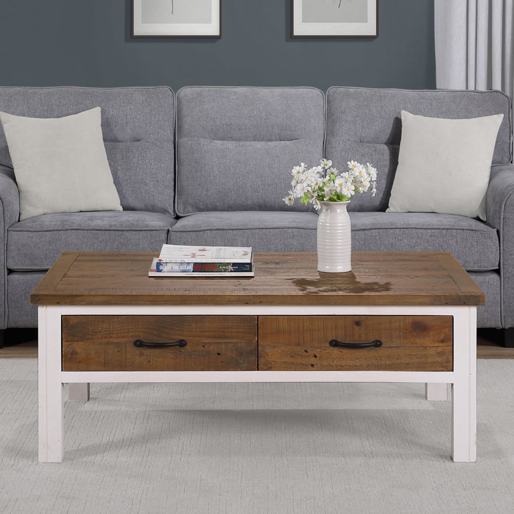 Savona Wooden Coffee Table With 4 Drawers In White And Oak