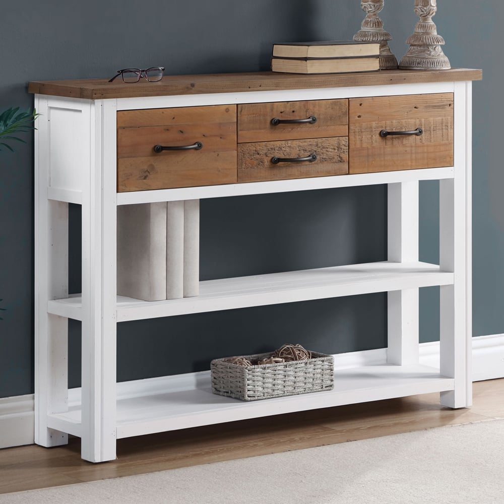 Savona Wooden Console Table With 4 Drawers In White And Oak