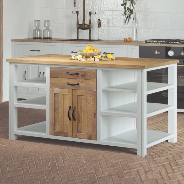 Savona Wooden Kitchen Island With 2 Doors 2 Drawers In White Oak | Bed Sava
