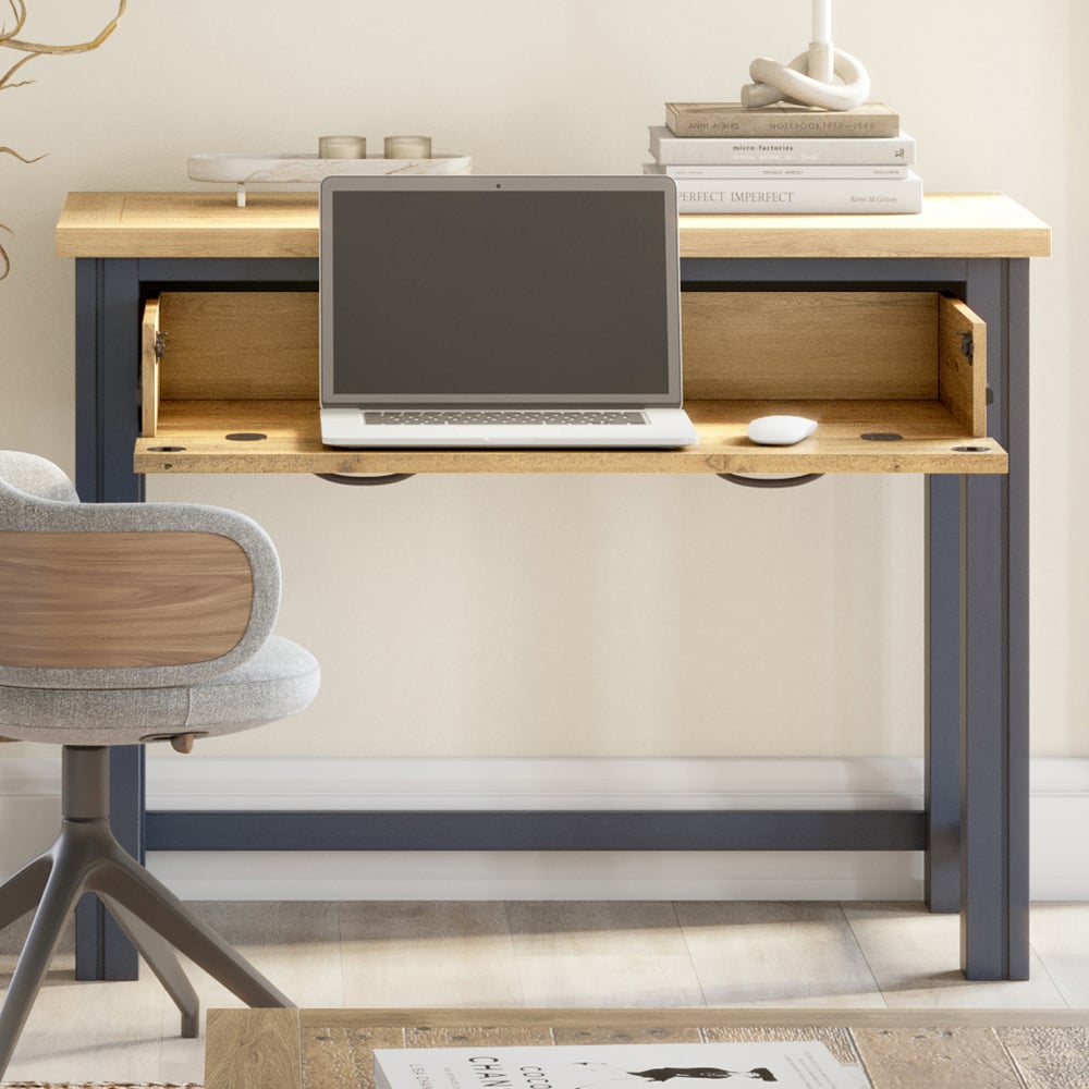 Savona Wooden Laptop Desk In Blue And Oak