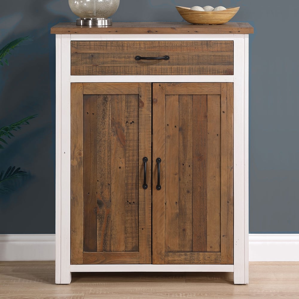 Savona Wooden Shoe Storage Cabinet With 2 Doors In White And Oak
