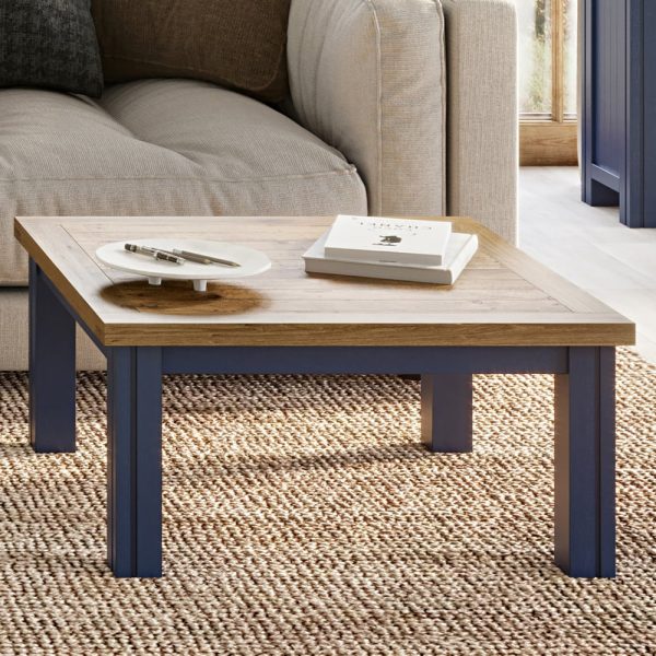 Savona Wooden Square Coffee Table In Blue And Oak | Bed Sava