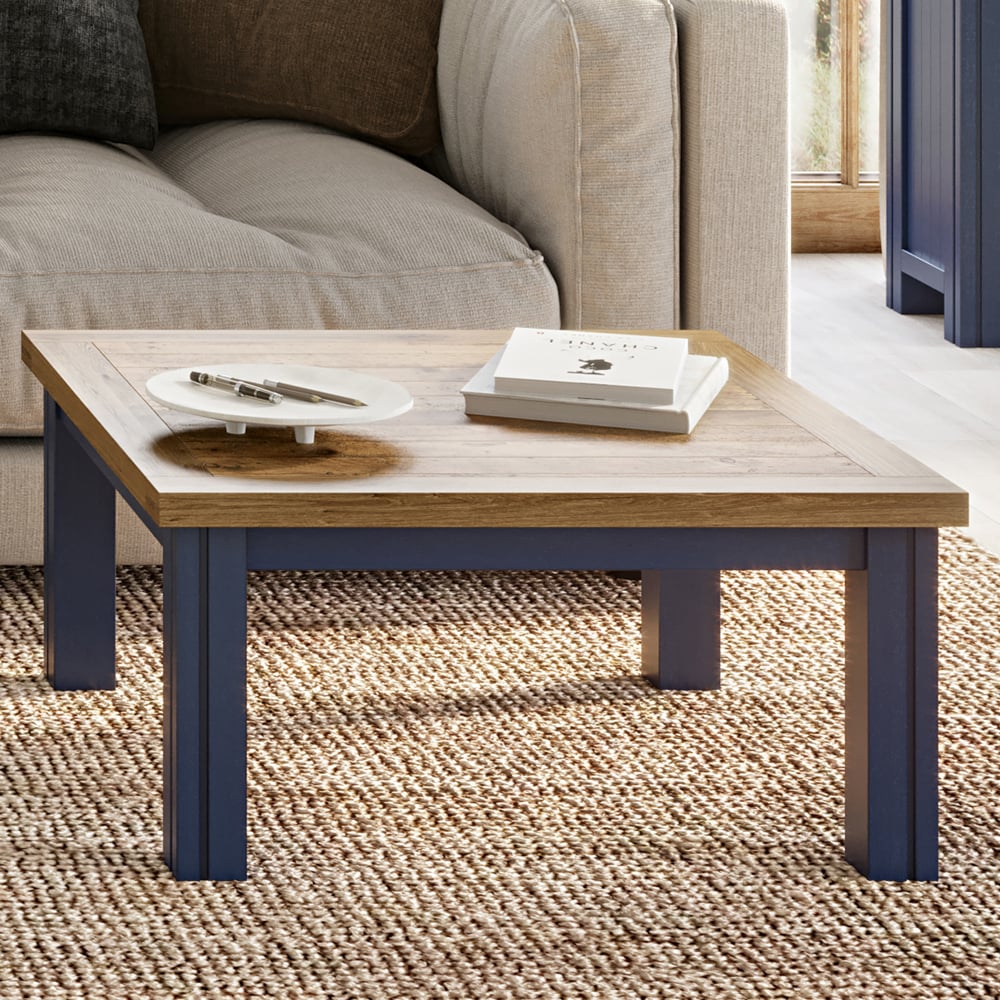 Savona Wooden Square Coffee Table In Blue And Oak