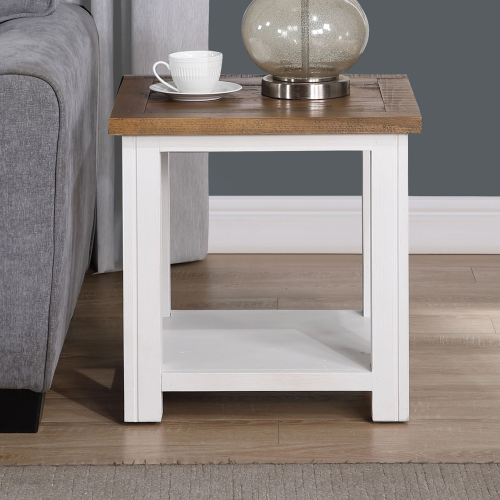 Savona Wooden Square Lamp Table In White And Oak