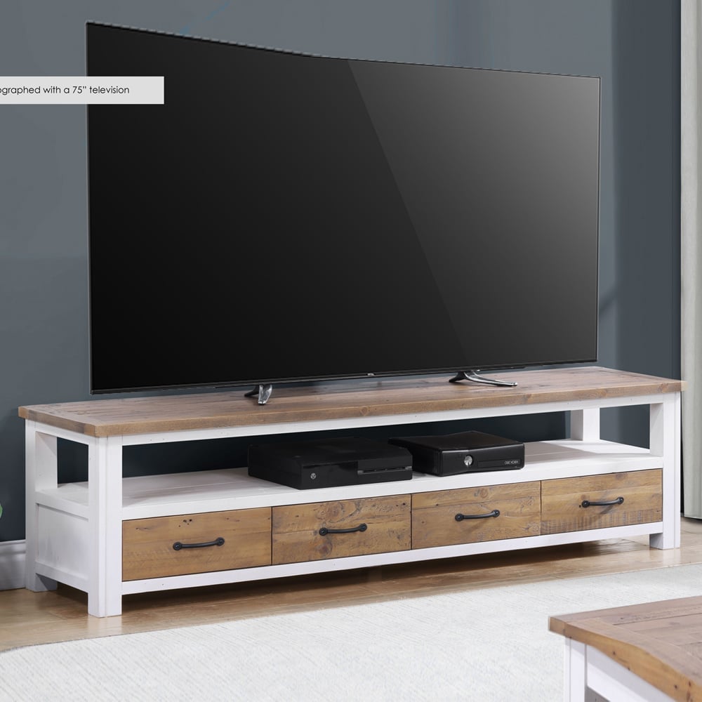 Savona Wooden TV Stand With 4 Drawers In White And Oak