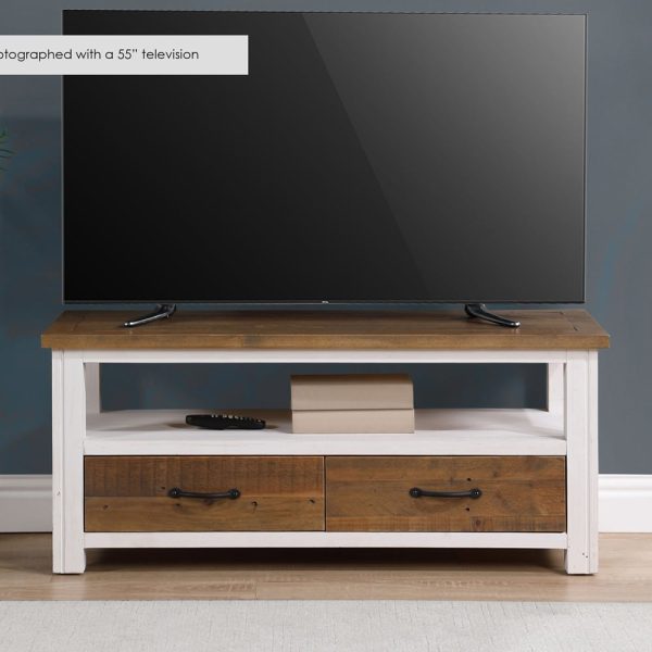 Savona Wooden TV Stand With 2 Drawers In White And Oak | Bed Sava