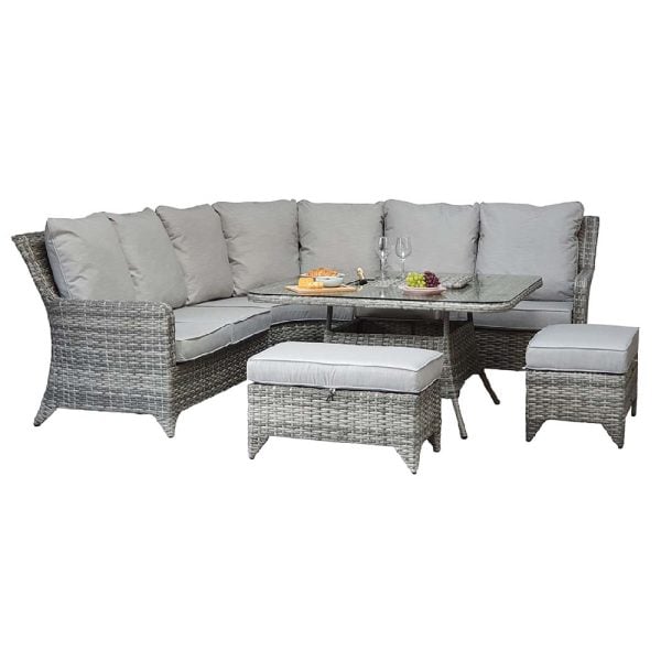 Savvy Glass Top Garden Corner Dining Set With Ice Bucket In Grey | Bed Sava