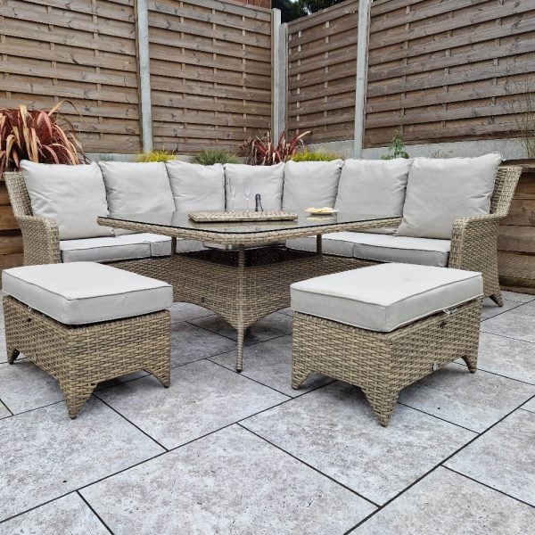Savvy Glass Top Garden Corner Dining Set With Ice Bucket In Natural | Bed Sava