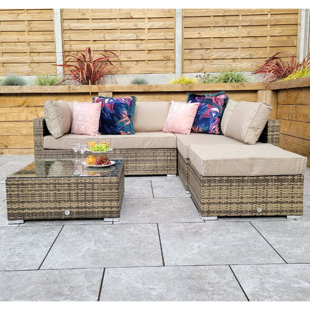 Saxen Rattan Garden Corner Sofa Set With Coffee Table In Brown