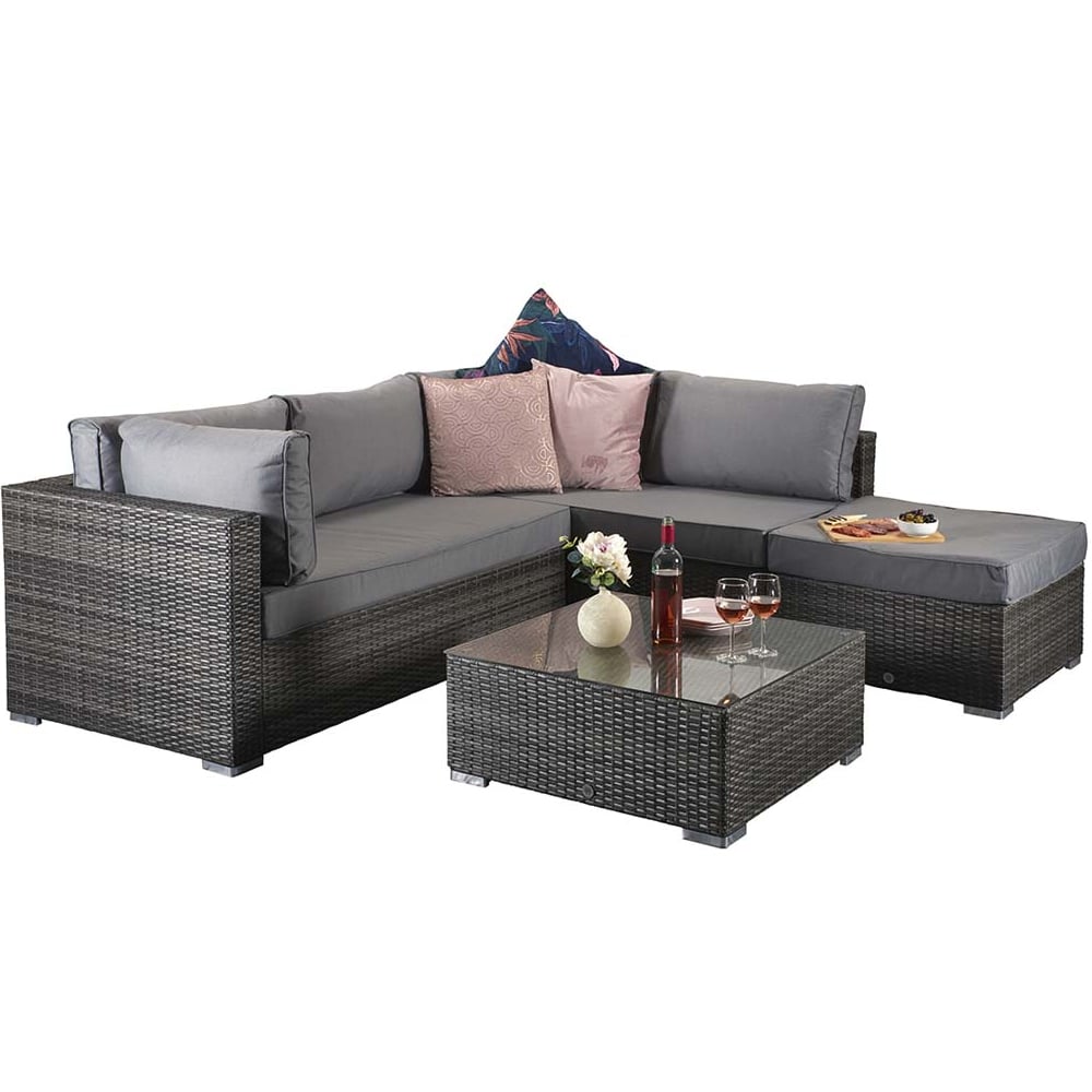 Saxen Rattan Garden Corner Sofa Set With Coffee Table In Grey