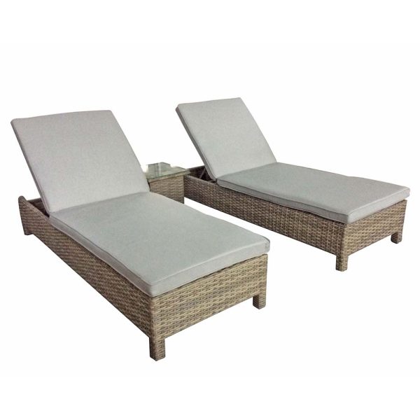 Sayer Rattan Garden Sun Lounger With Drinks Table In Natural | Bed Sava