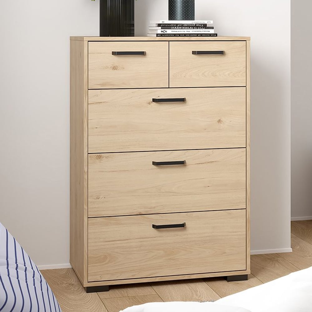 Sayreville Wooden Chest Of 5 Drawers In Jackson Hickory