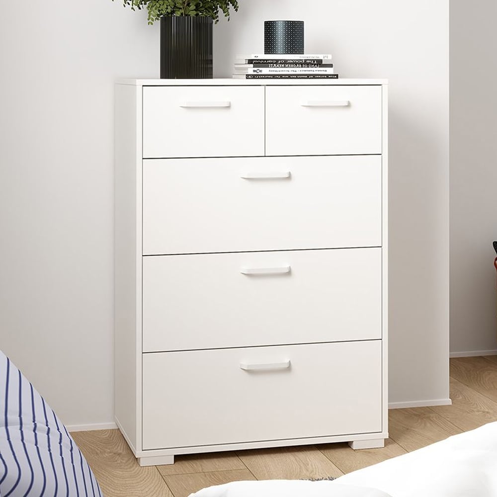 Sayreville Wooden Chest Of 5 Drawers In White