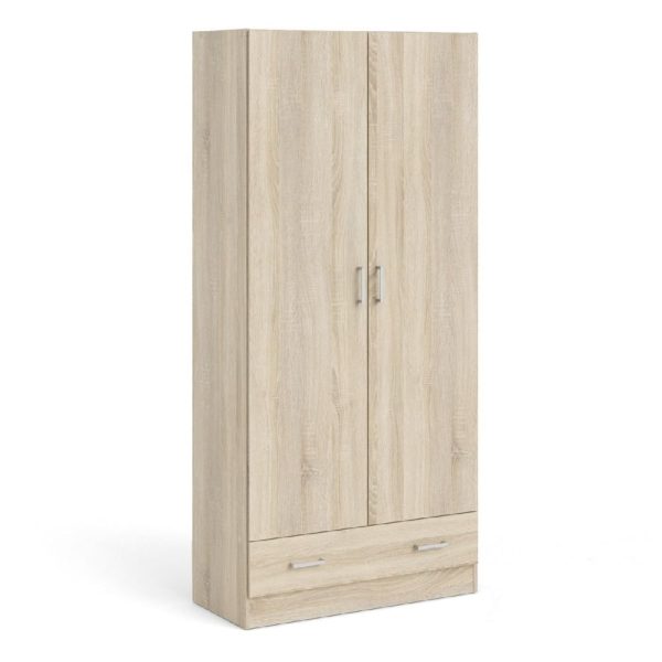 Scalia Wooden Wardrobe With 2 Doors 1 Drawer In Oak | Bed Sava