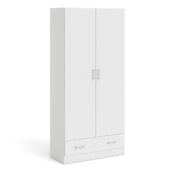 Scalia Wooden Wardrobe With 2 Doors 1 Drawer In White | Bed Sava