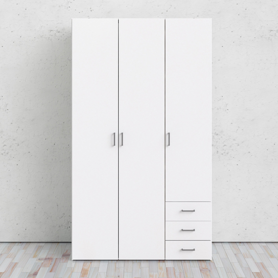 Scalia Wooden Wardrobe With 3 Doors 3 Drawers In White