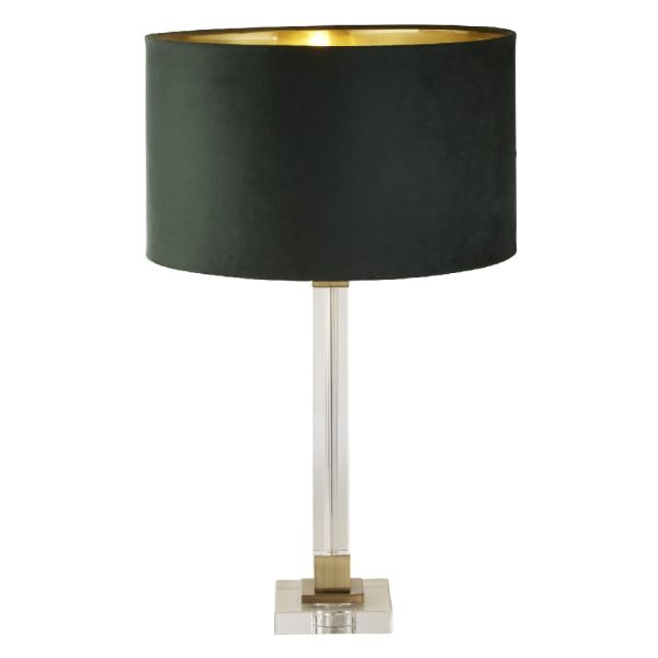 Scarborough Green Velvet Shade Table Lamp In Crystal Base | Bed Sava