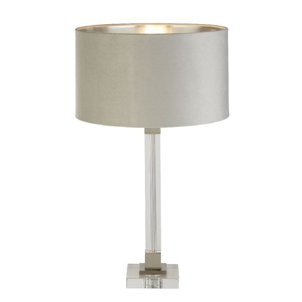 Scarborough Grey Velvet Shade Table Lamp In Crystal Base | Bed Sava